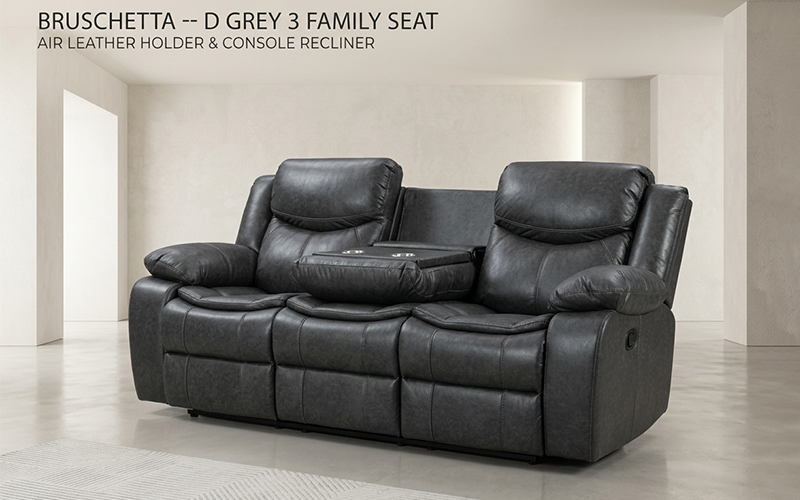 Bruschetta 3-Seater Family Sofa Recliner (Grey)
